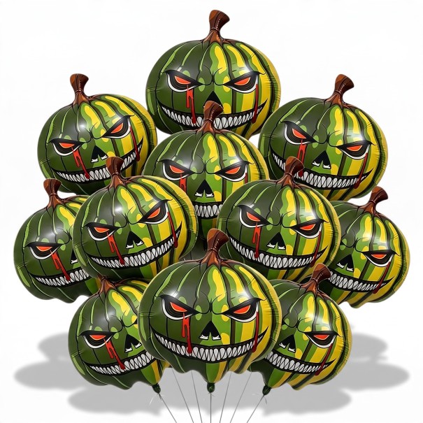 Halloweenuppblåsbara Ballonger Pumpa 10 st Grön Pumpa Med Ondt Leende Och Röda Ögon Grön Gul Och Röd Till Halloweenfest 1