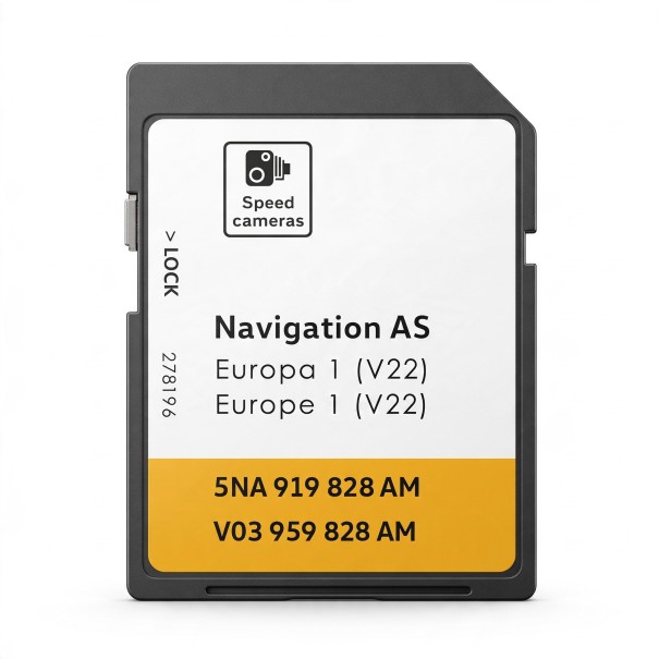 SD-kort för navigation VW Discover Media MIB2 Navigation AS Europa 1 V24 5NA 919 828 AM med Lock-omkopplare för Golf Passat och Tiguan 1