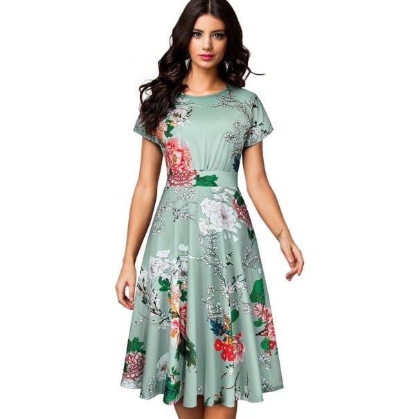 Vestido de mujer de manga corta con estampado floral L