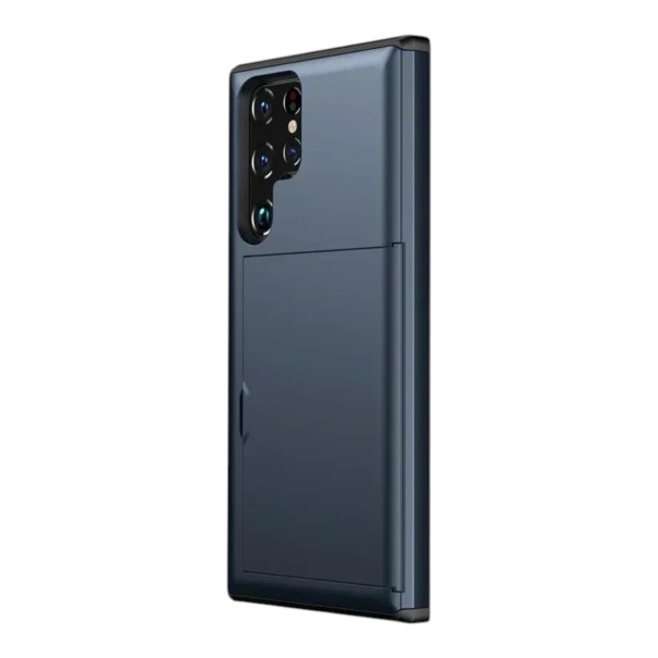 Fodral för Samsung Galaxy S24 S med kortfack Skydd med glidande ficka PC och TPU För betal- och ID-kort blå
