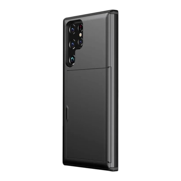 Fodral för Samsung Galaxy S24+ med korthållare Skydd med glidande fack PC och TPU För betal- och ID-kort svart