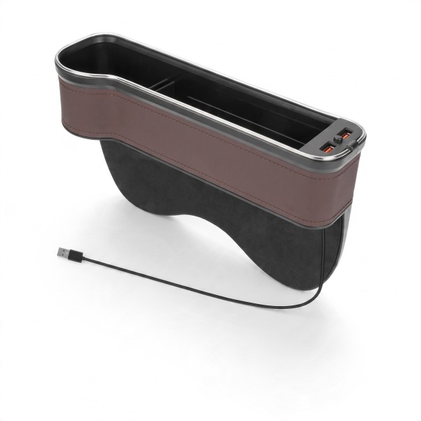 Organisatör för mellanrummet mellan säte och konsol för förarsidan LED-belysning 2x USB Kopphållare 28,5 x 7 x 18,5 cm brun