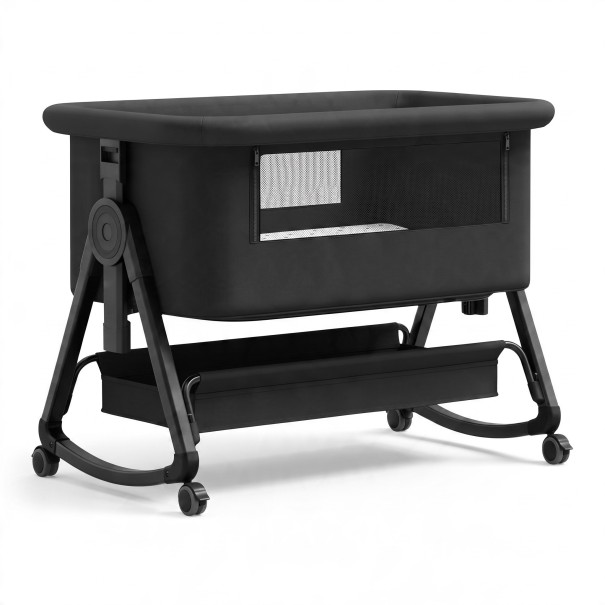 Fällbar resesäng och säng för föräldrar 3 i 1 Justerbar höjd Spädbarnsmadrass 88 x 45 cm Hjul och Myggnät svart