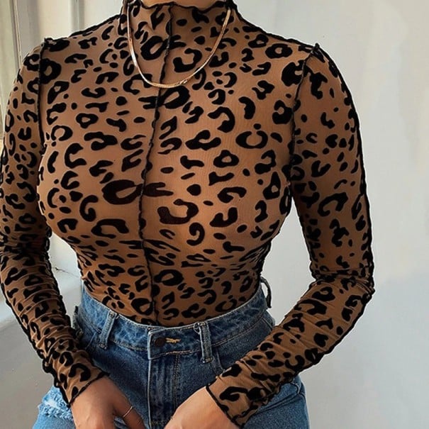 Body de manga larga con estampado de leopardo para mujer B776 M