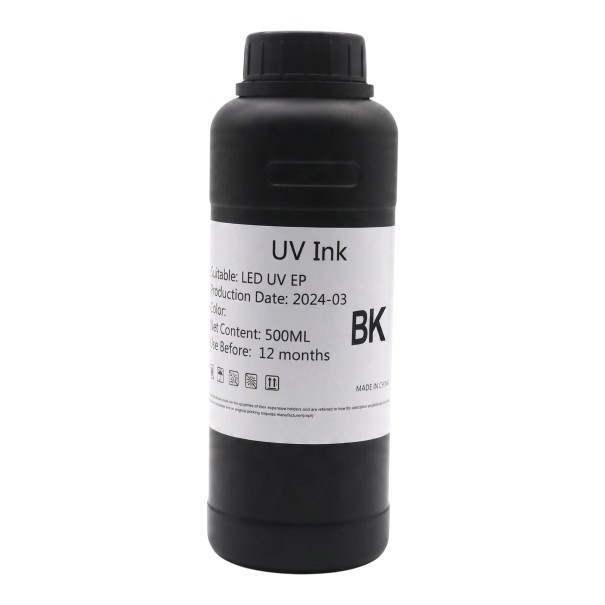 UV bläck 500 ml Mjukt LED bläck För skrivhuvuden Epson i3200 XP600 L800 och DX5 För plantryck på läder, folie och tapeter svart