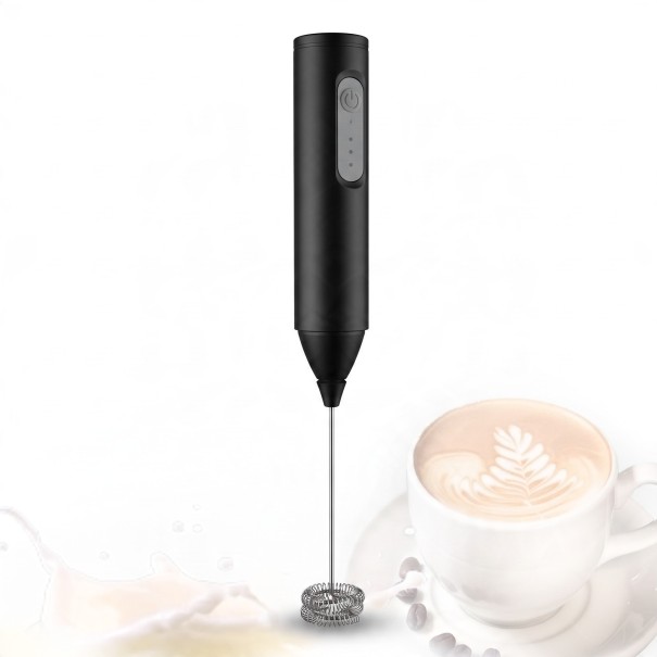 Manuell mjölkskummare 3 hastigheter USB-C laddning Längd 23 cm Rostfri spiralvisp Tyst gång För kaffe och ägg svart