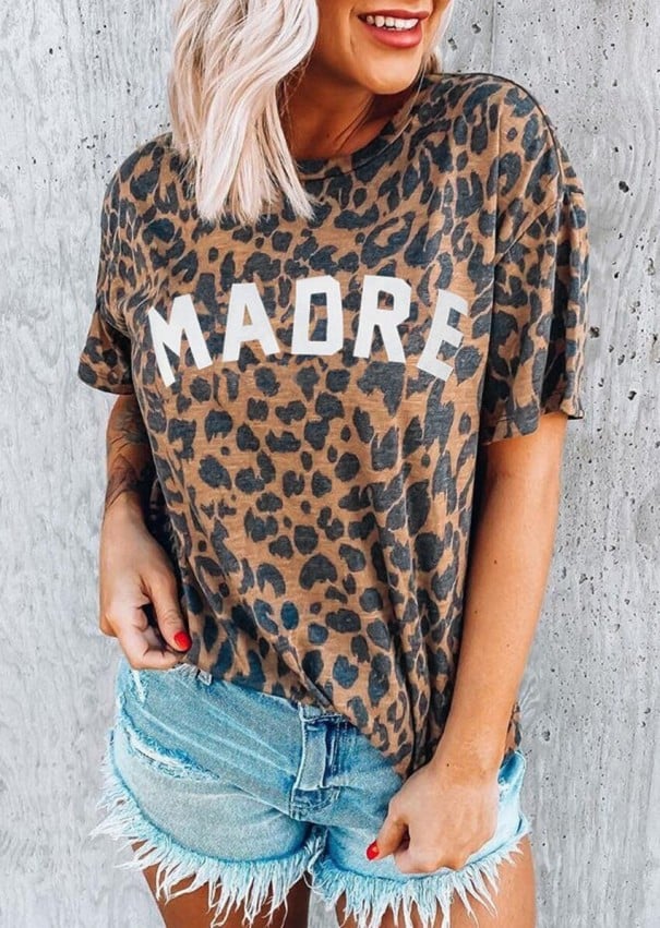 T-shirt med leopardtryck för kvinnor L 2