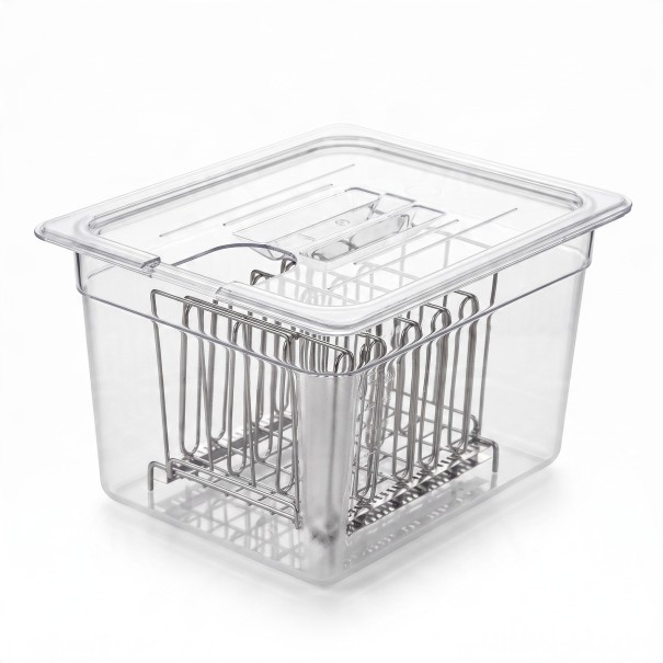 Någon för sous vide 11 l med lock och rostfritt galler Avtagbara avdelare Rostfritt 304 och polykarbonat Transparent Tillbehör 1