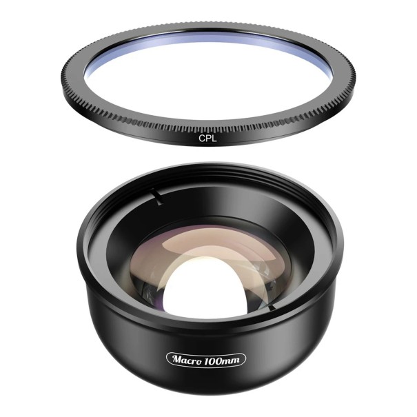 Makroobjektiv för mobil 100 mm med polariserande CPL-filter 37 mm och universell klämma Svart För detaljerade foton utan störande reflexer 1