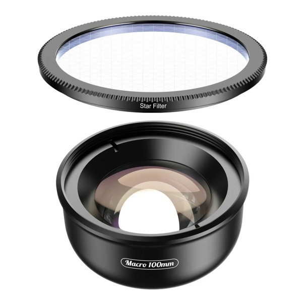 Makroobjektiv för mobil 100 mm med stjärnfilter 37 mm och universell klämma Svart För detaljerade bilder av smycken, ljus och natur 1