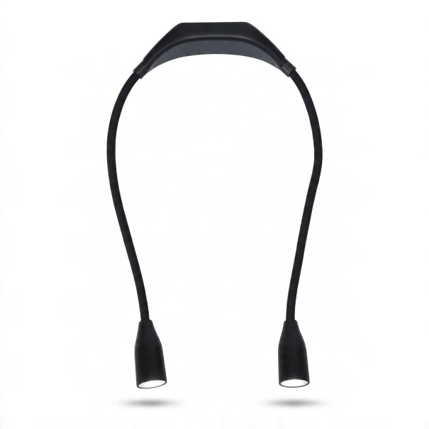 Nacklampa LED Två flexibla armar 3 ljusfärger och 9 lägen Drivs av 2x AA 30 x 15 cm För läsning, stickning och camping svart