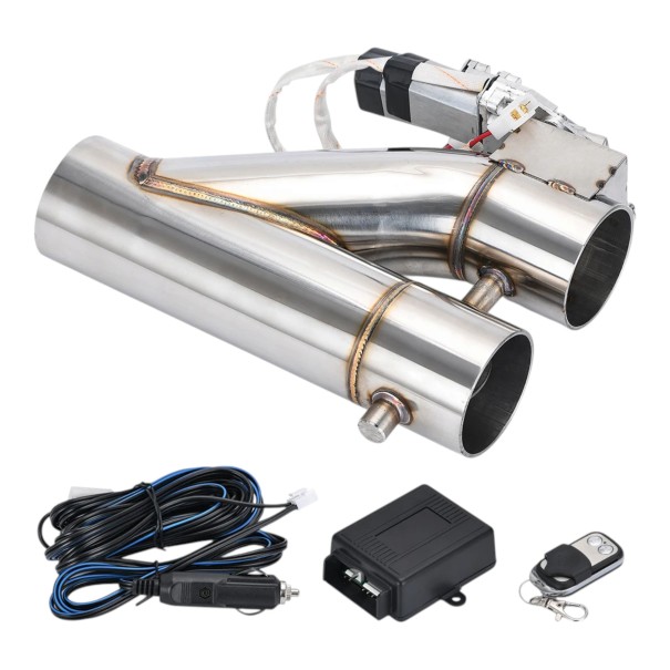 Elektrisk avgasventil 3" 78 mm med fjärrkontroll Dubbelklaff Y-rör Cutout Rostfritt stål 304 Motor 12 V Silver 1