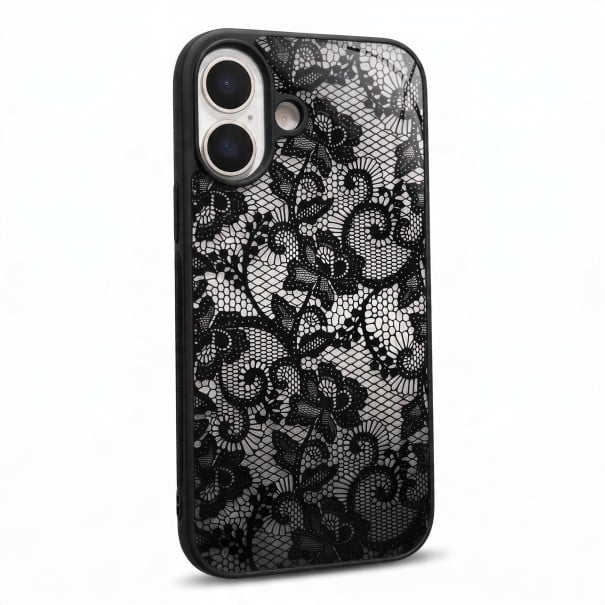 Pouzdro na iPhone 16e Krajkový vzor Texturovaný povrch pro lepší úchop Flexibilní ochranný kryt z TPU Tlumení nárazů černá