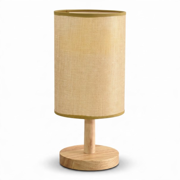 LED nattlampa med textilskärm Dimbar 13 x 24 cm USB Bas av bambu och trä Skrivbordslampa till sovrummet gul