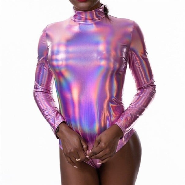 Body de manga larga brillante para mujer rosa M