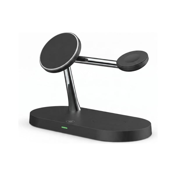 Magnetická bezdrátová nabíjecí stanice 3v1 15 W s nočním světlem a USB výstupem Pro iPhone Apple Watch i AirPods černá