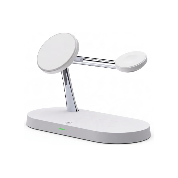 Magnetisk trådlös laddningsstation 3i1 15 W med nattlampa och USB-utgång för iPhone Apple Watch och AirPods vit