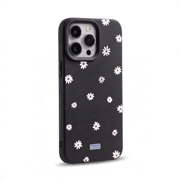 Pouzdro na iPhone 18 Pro Květinový vzor se sedmikráskami Ochranný kryt Zvýšený rámeček fotoaparátu Ochrana boků i hran černá