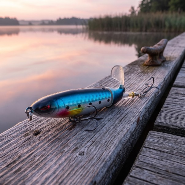 Ytbetande popper 10 cm 13 g med roterande svans och 3D ögon Två trekrokar För spinnfiske av rovfiskar vid ytan blå