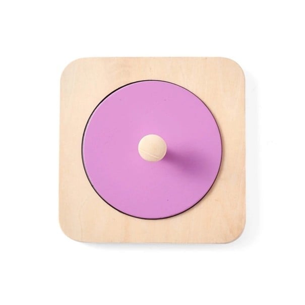 Montessori träinlägg med spegel 12 x 12 cm Rund del med handtag Sensorisk leksak för spädbarn och småbarn Rosa 1