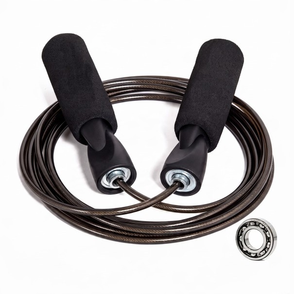 Hopprep med ståltråd i PVC 3 m Skumhandtag 13,5 cm med kullager Justerbar längd Svart För cardio och viktminskning 1