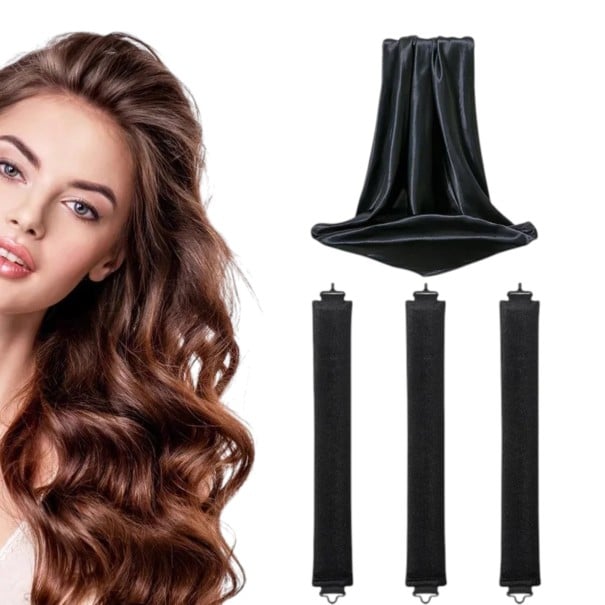 Natáčky à cheveux sans chaleur 4 pièces 27 cm Diamètre 3,5 cm Natáčky en mousse avec foulard en satin Pour de grandes vagues noir