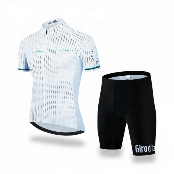 Herrcykelsats Tröja med kort ärm och shorts med vaddering 90 % polyester och 10 % Lycra Vit tröja med prickar och svarta shorts XXS