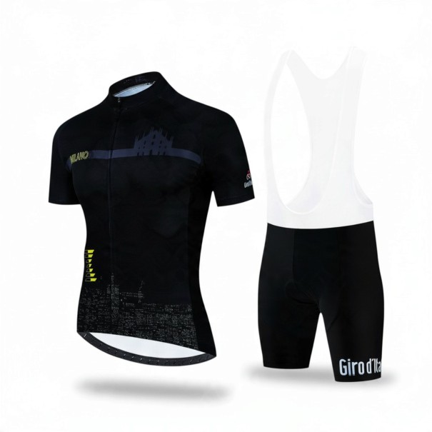 Herrcykelsats Tröja med kort ärm och shorts med vit hängslen och vaddering 90 % polyester och 10 % Lycra Svart och vit XXS