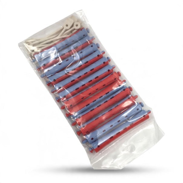 Bigoudis à permanente avec élastique Ensemble de 12 pièces 9 x 1,1 cm Bigoudis en plastique ABS Rouge et bleu Pour des coiffures volumineuses 1