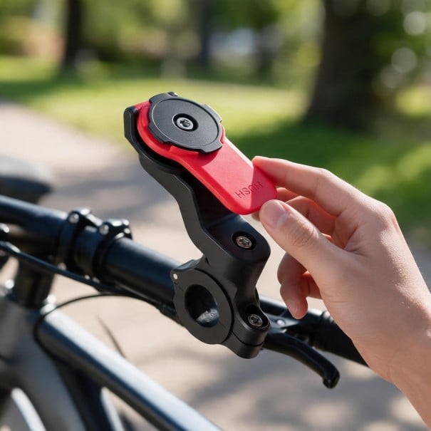 Držák telefonu na kolo a motorku s rychloupínacím zámkem Otočný 360° Nastavitelný úhel Plast ABS Na řídítka kola červená