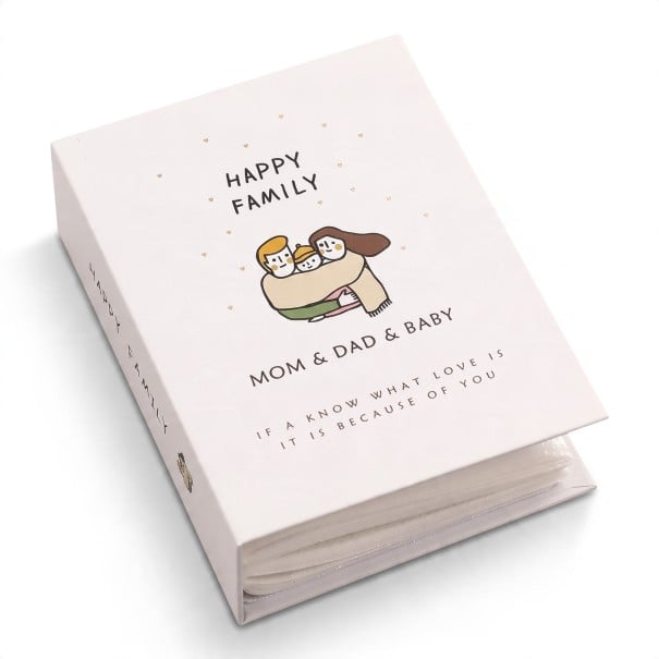 Fotoalbum na 100 fotografií 16,5 x 12,5 x 5 cm Priehľadné PVC obaly Biely obal s motívom Happy Family Rodinné album na fotky bábätka 1