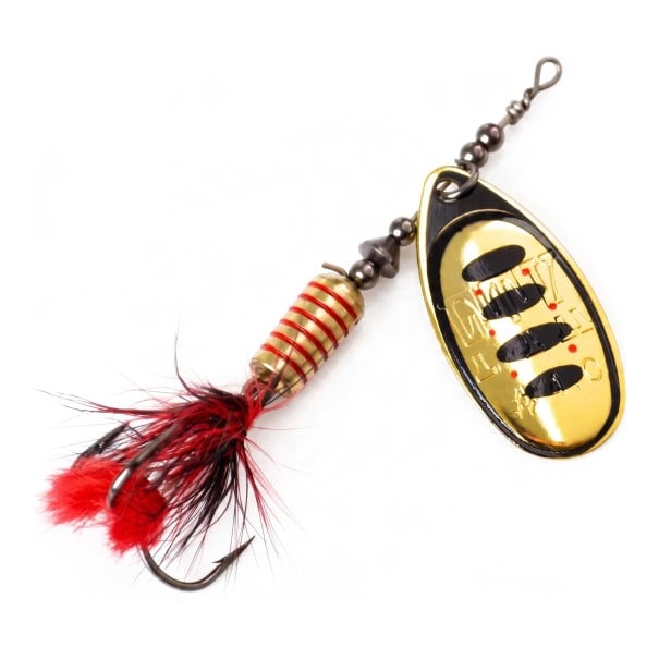 Rotary Spinner 17.5 g 90 mm with Feather and Treble Hook Brass Body and Stainless Steel Shaft Blade 50 mm For Pike, Zander and Catfish gold