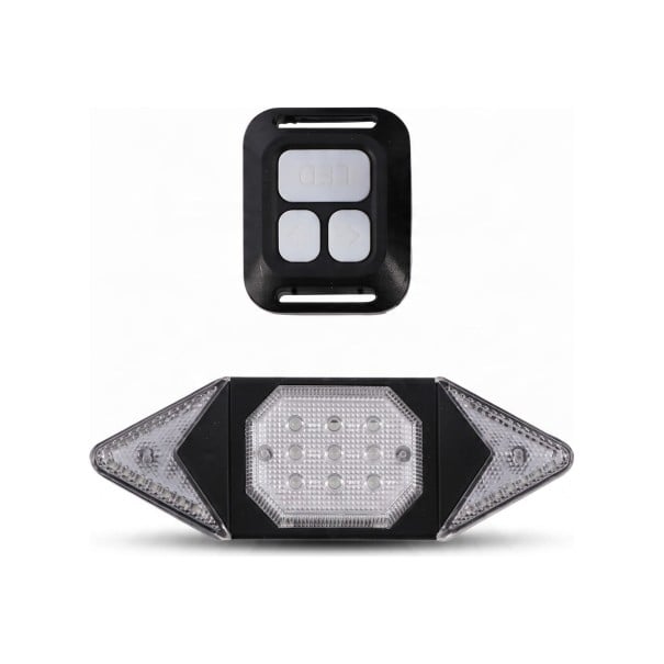 Zadní LED světlo na kolo se směrovkami a bezdrátovým ovladačem 12,3 x 4 cm USB dobíjení 5 režimů Plast ABS Na sedlovku černá
