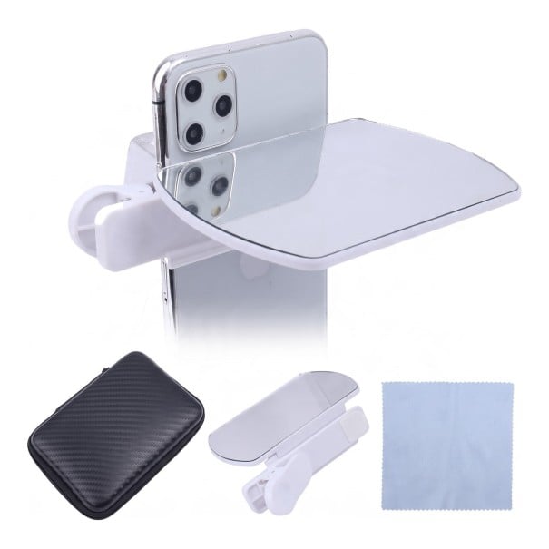 Zrkadlový klip na telefón s nastaviteľným uhlom pre fotky s odrazom Zrkadlo 10 x 6,5 cm Plast a sklo Biely Pre iPhone aj Android 1