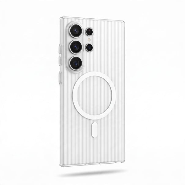 Skydd för Samsung Galaxy S26 Ultra 3D Ränder Stöd för magnetisk laddning Matt fodral Skydd för kamera och knappar vit