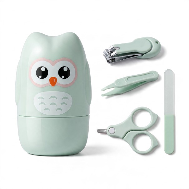 Kit de manucure pour bébés Ciseaux Coupe-ongles Lime en verre et Pince à épiler dans une trousse Hibou Acier inoxydable et ABS Soins des ongles 1
