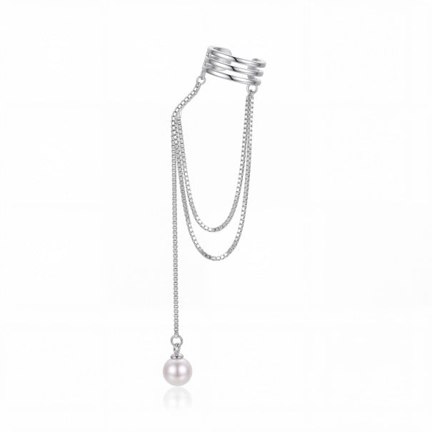 Záušnice bez propichovania 1 ks Ear cuff s retiazkou a perličkou Trojitá tenká manžeta na chrupavku Kov Strieborná farba pre ženy 1