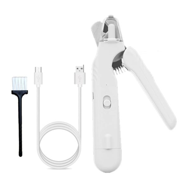 Electric Nail Clippers and Grinder 2-in-1 with 2 LED Lights 18 cm Stainless Steel Blades Safety Lock 3 Holes USB White for Dogs and Cats 1