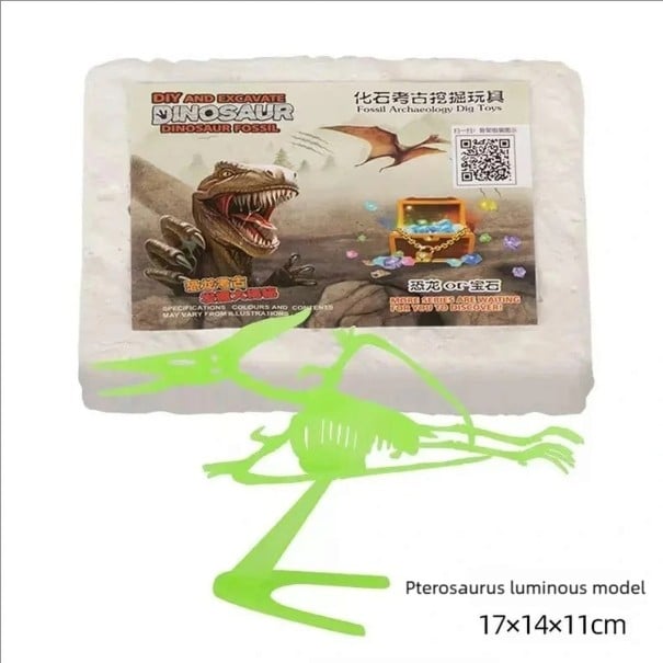 Archeologická vykopávka Svietiaca kostra Pterosaura na zostavenie Sádrový blok 17 x 14,5 x 4 cm Model 17 cm Pre deti od 6 rokov 1