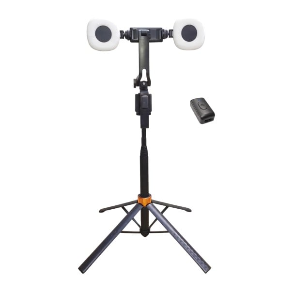 Selfie stick com tripé 180 cm com rastreamento automático de rosto 360° Controlo por gestos 2 luzes LED e controlo Bluetooth Preto 1