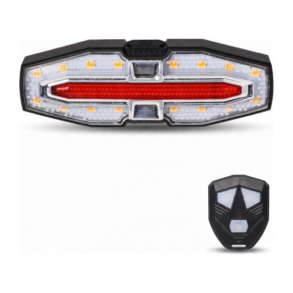 Zadní LED světlo na kolo se směrovkami a bezdrátovým ovladačem 9,6 x 3,3 cm 20 LED USB-C IPX6 Plast ABS Černé s chromovaným středem 1