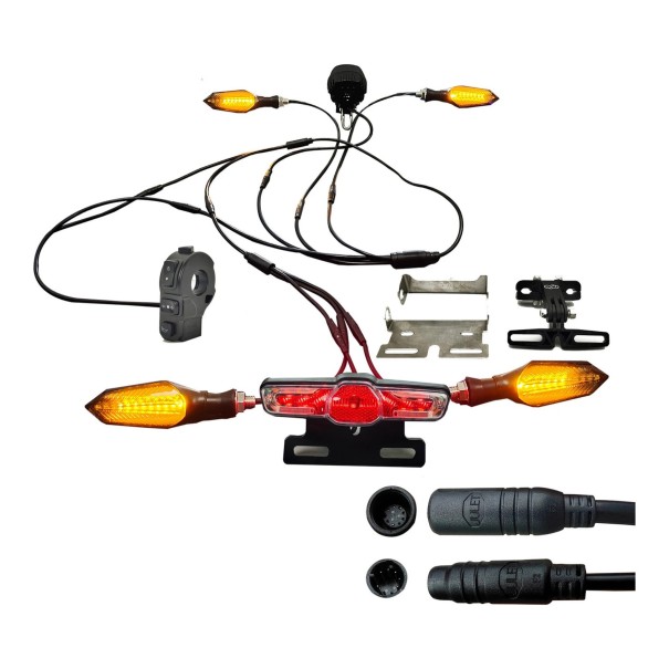 Conjunto de iluminação LED para bicicleta elétrica 05X Farol Luzes de direção e luz de travão 36 a 72 V Redução 1T2 Julet 813 8 pinos KT IPX5 Preto 1