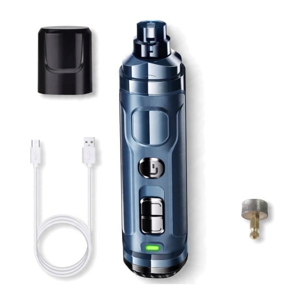 Electric Nail Grinder with Replacement Grinding Head 2 Speeds 2 LED Lights 3 Holes USB Charging Dark Blue For Dogs and Cats 1