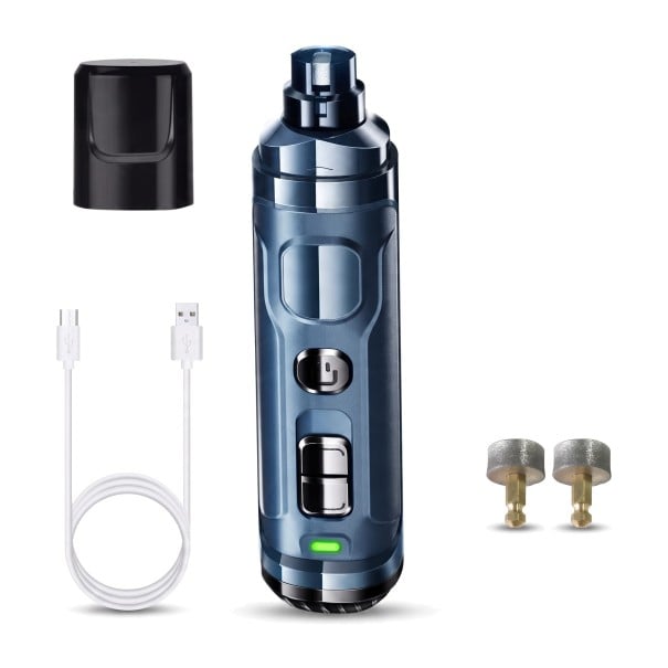 Electric Nail Grinder with 2 Replacement Grinding Heads 2 Speeds 2 LED Lights 3 USB Ports Dark Blue For Dogs and Cats 1