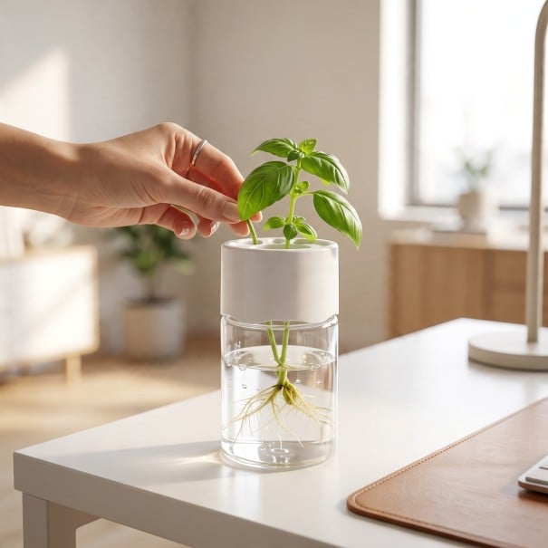 Hydroponisk Blomsterkrukke med Låg 11,8 cm Plastisk med Gennemsigtig Beholder til Dyrkning af Planter i Vand og Rodning af Stiklinger hvid