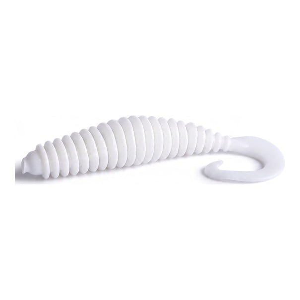 Gummibait twister 5 cm 20 stk Ribbet krop og snoet hale Vægt 1,1 g Til aborre og rovfisk hvid