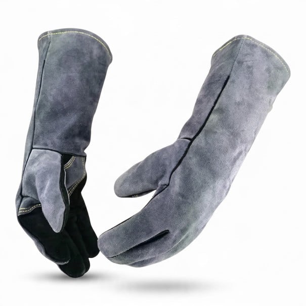 Luvas de soldador TIG e MIG Resistentes ao calor até 500 °C Comprimento 40 cm Couro de vaca Forro de Kevlar e folha de alumínio Preto e cinza Unissexo 1