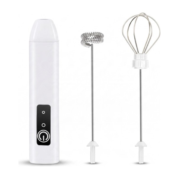 Elektrische melkopschuimer 2-in-1 D03 Handmixer met 2 opzetstukken 3 snelheden Opladen via USB-C Krachtige batterij Voor koffie en eieren wit