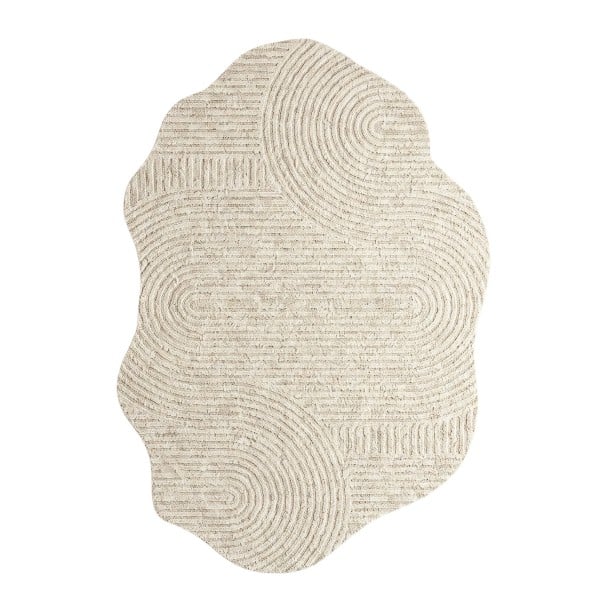 Minimalistisk stykke tæppe Uregelmæssig form Mønster af koncentriske buer 200 x 140 cm Polyester Cremebeige med bølget kant 1