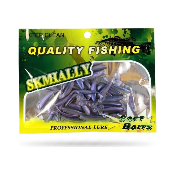 Gummibait ripper 3,5 cm 50 stk Mikro bait med T hale Vægt 0,5 g Til aborre og andre rovfisk lilla